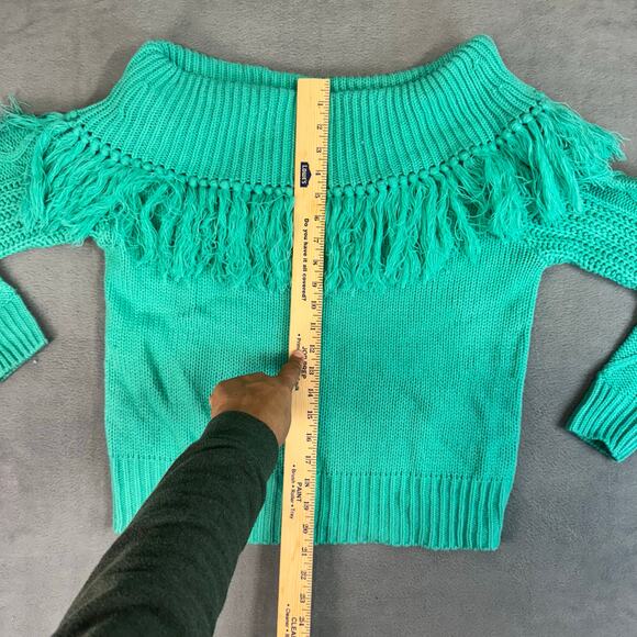 Rock & Roll Cowgirl Womens Teal Green Knitted Fringe Sweater Chunky Core Large‎ - Picture 3 of 7